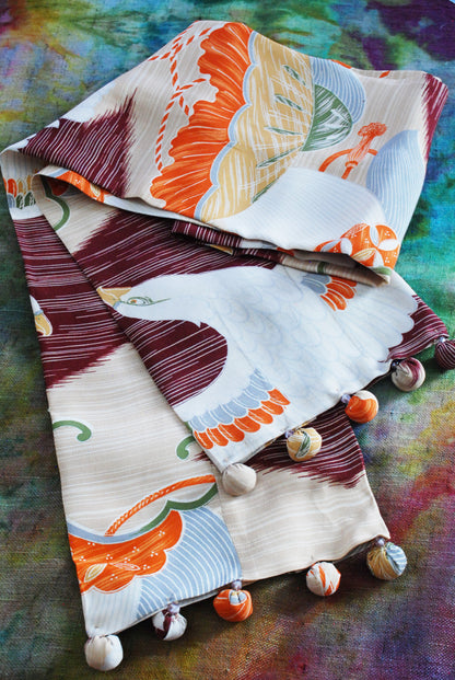 Kimono Silk Scarf - Tsuru print