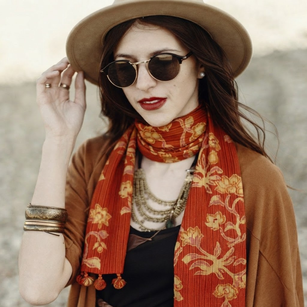 Kimono Silk Scarf - Flowers in Orange