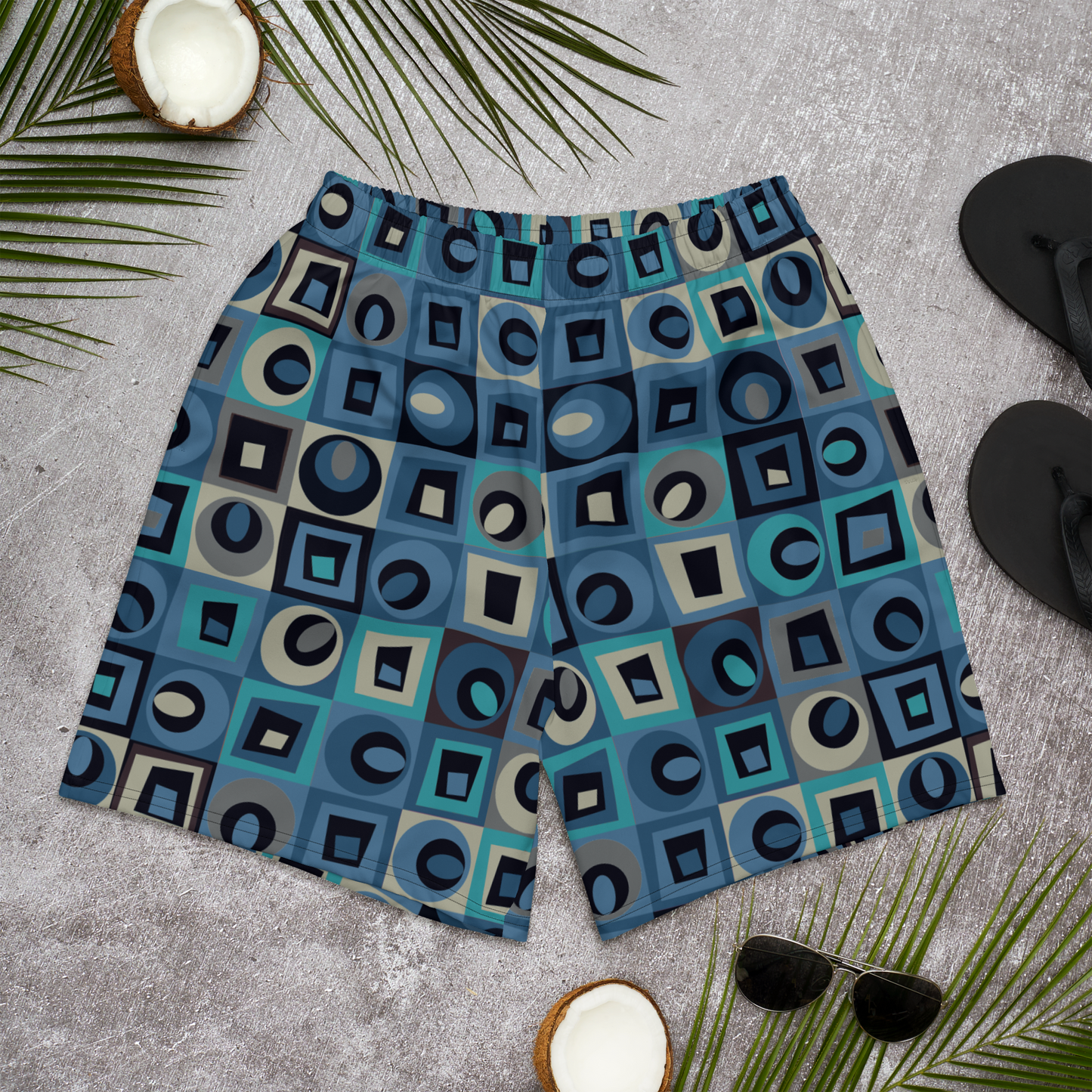 Mid Century Geo Modern Blue Recycled Athletic Shorts