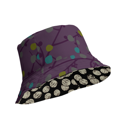 Annaluna Purple & Vintage Dots Black Reversible bucket hat