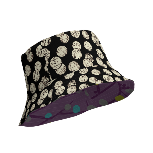 Annaluna Purple & Vintage Dots Black Reversible bucket hat