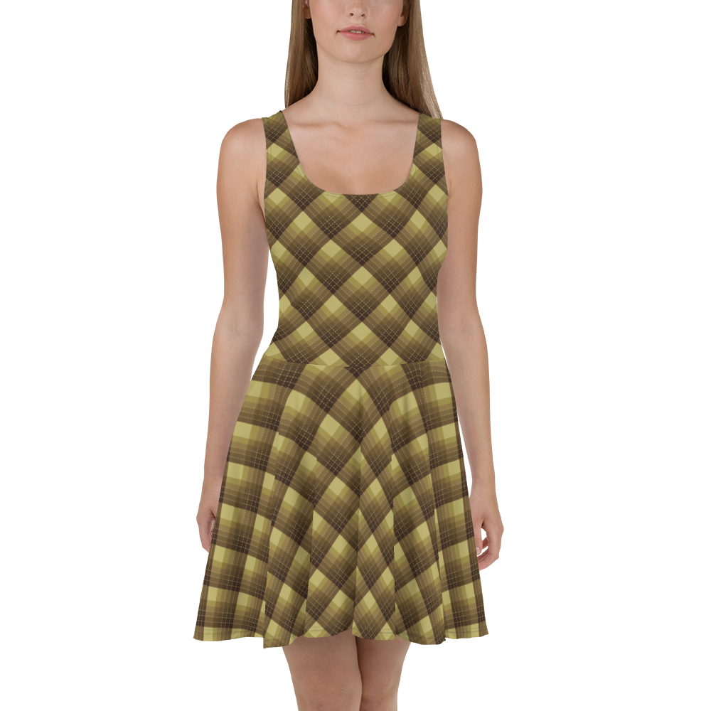 mustard skater dress Check Mustard Skater Dress – fab-a-la-carte