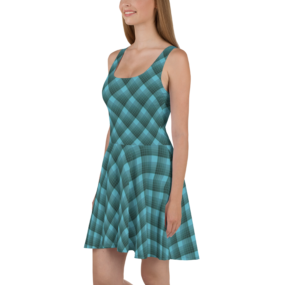 Check Teal Skater Dress