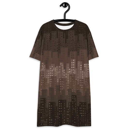 Cityscape T-shirt dress - Brown