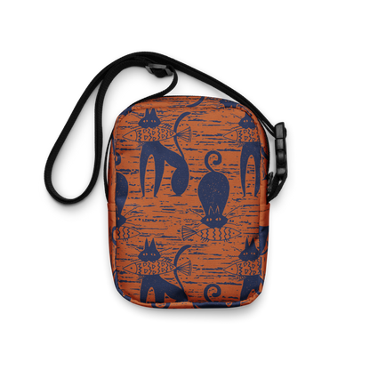 Cat eat Fish Orange Utility crossbody bag