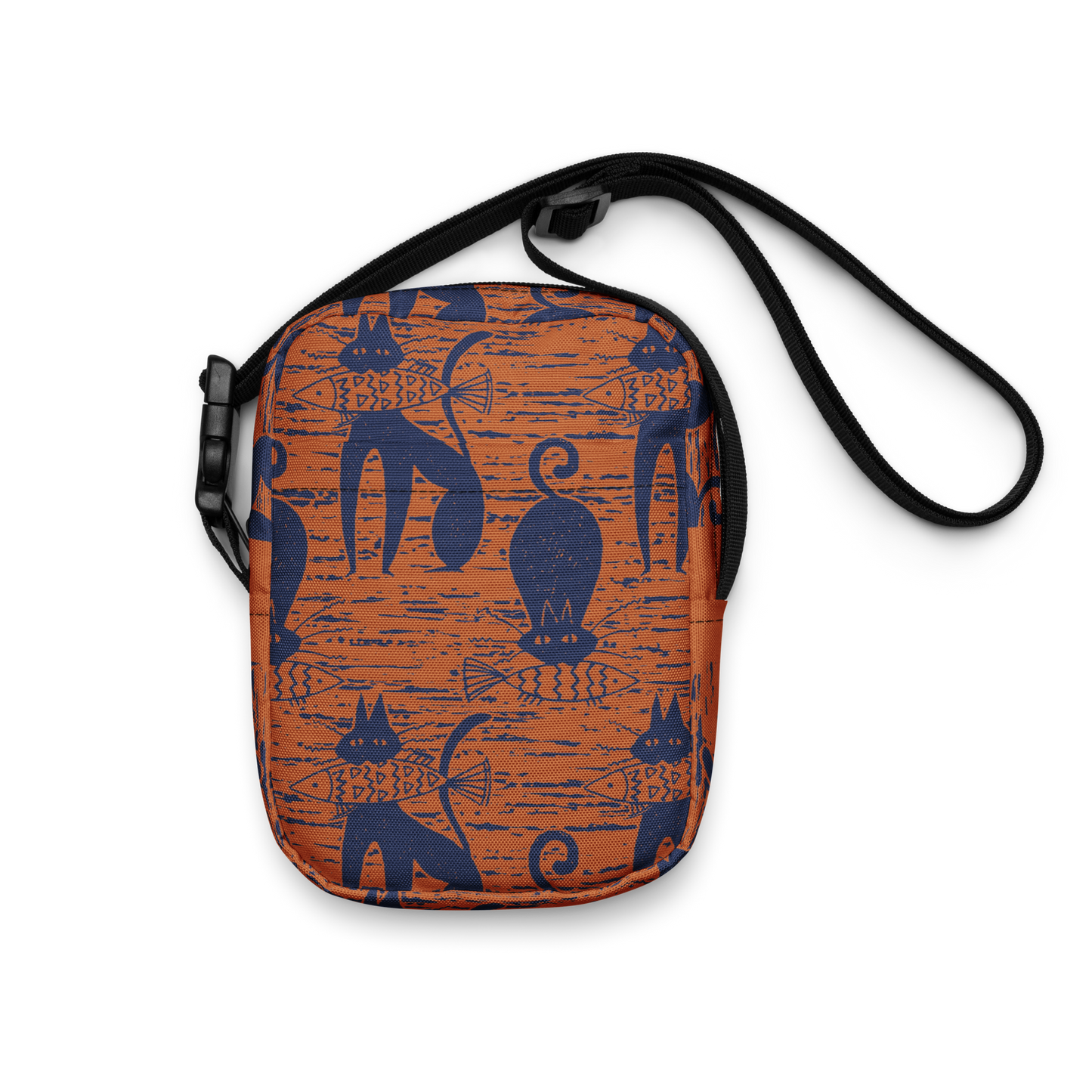 Cat eat Fish Orange Utility crossbody bag