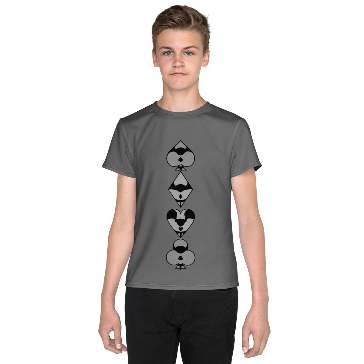 Youth crew neck t-shirt / Play card - Dark Gray