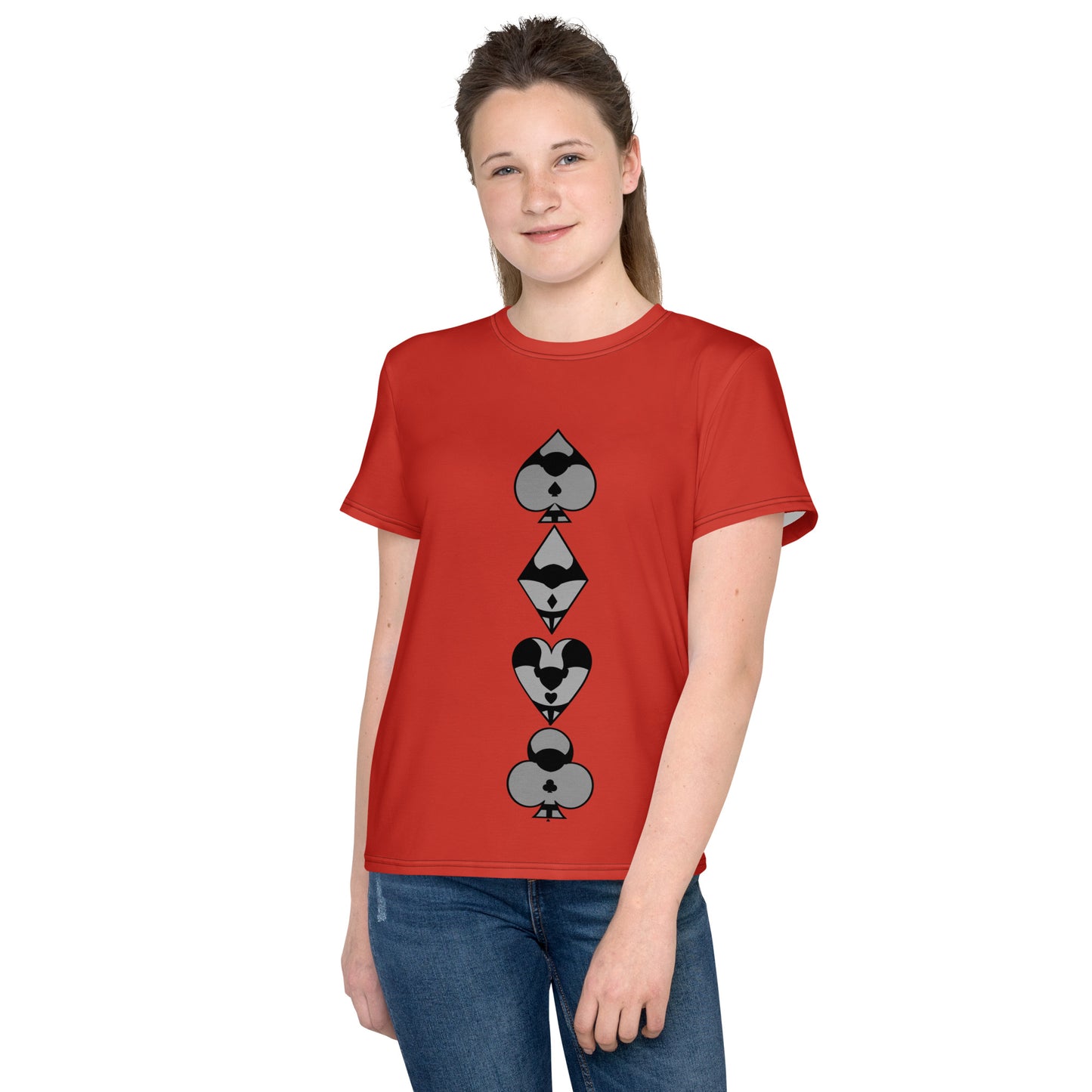 Youth crew neck t-shirt / Play card - Red