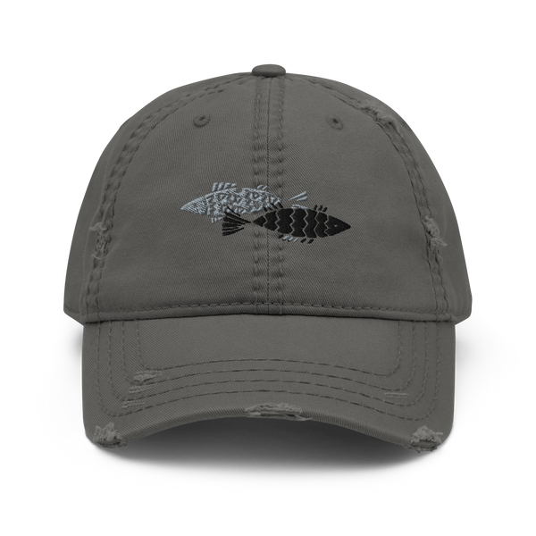 Distressed Dad Hat / Fishing day - Gray