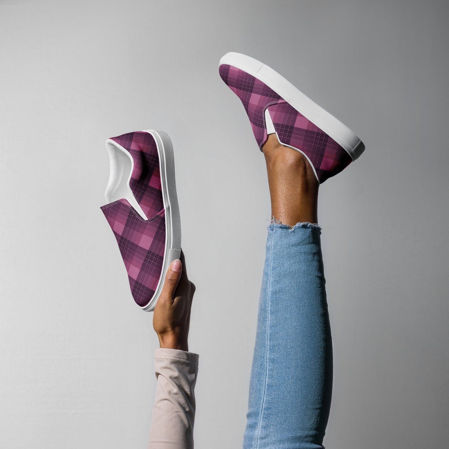 Check Purple slip-on canvas shoes