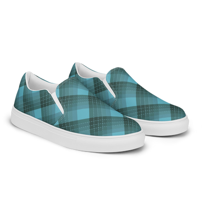 Check Teal slip-on canvas shoes