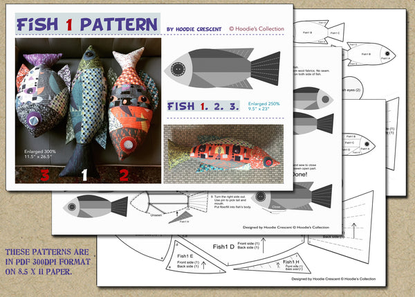 DIY - Patchwork Fish 1.2.3 Combo Sewing Pattern PDF File
