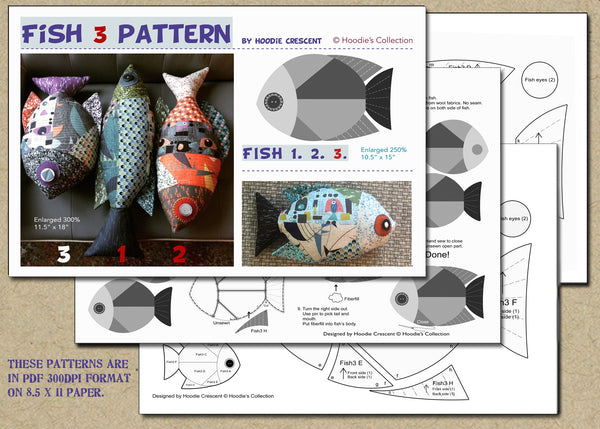 DIY - Patchwork Fish 1.2.3 Combo Sewing Pattern PDF File