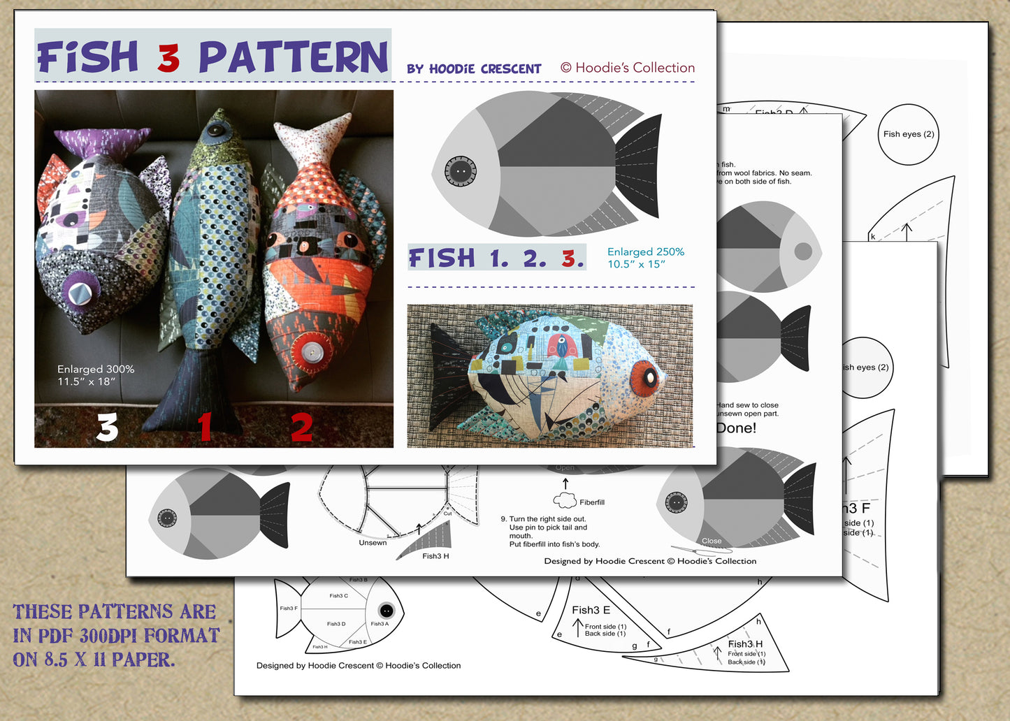 Fish 3 - stuffed animal / PDF Patchwork Sewing Pattern