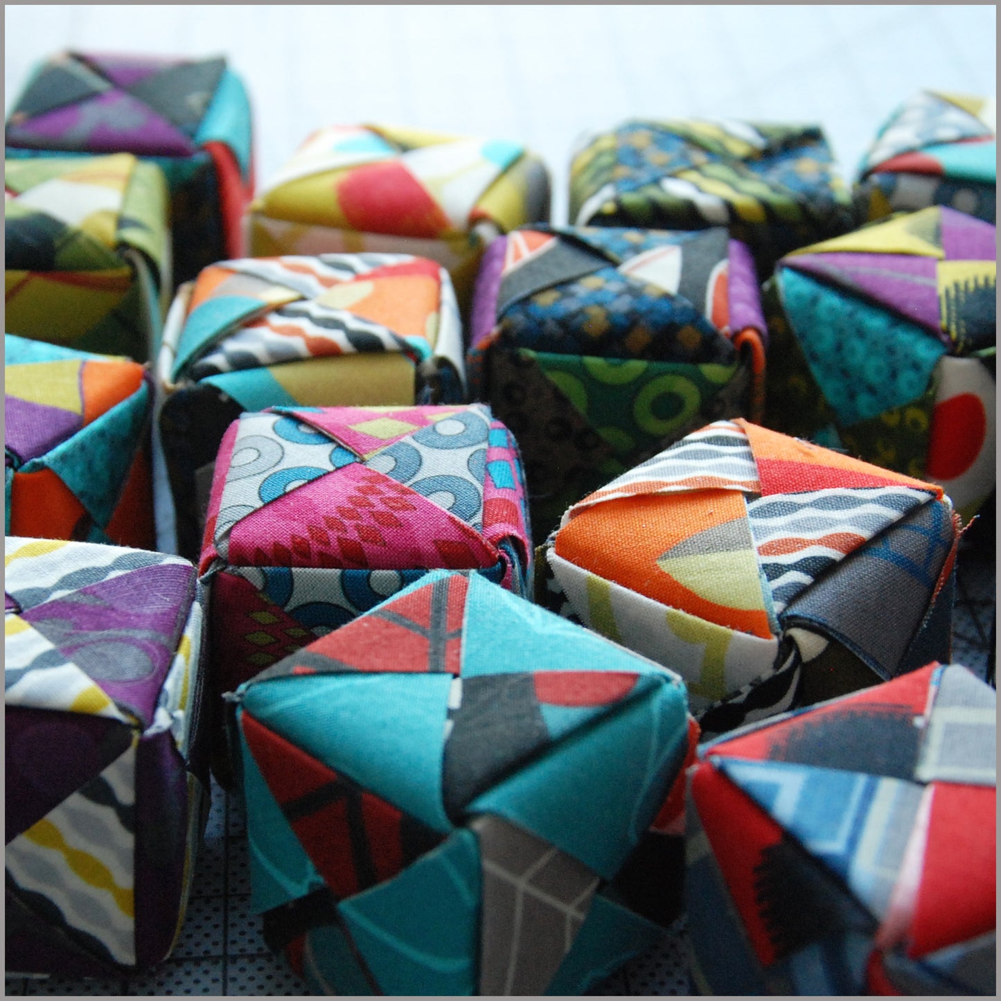 Folded Fabric Paper / Cube Ornament in the box (Assorted) Four or Nine