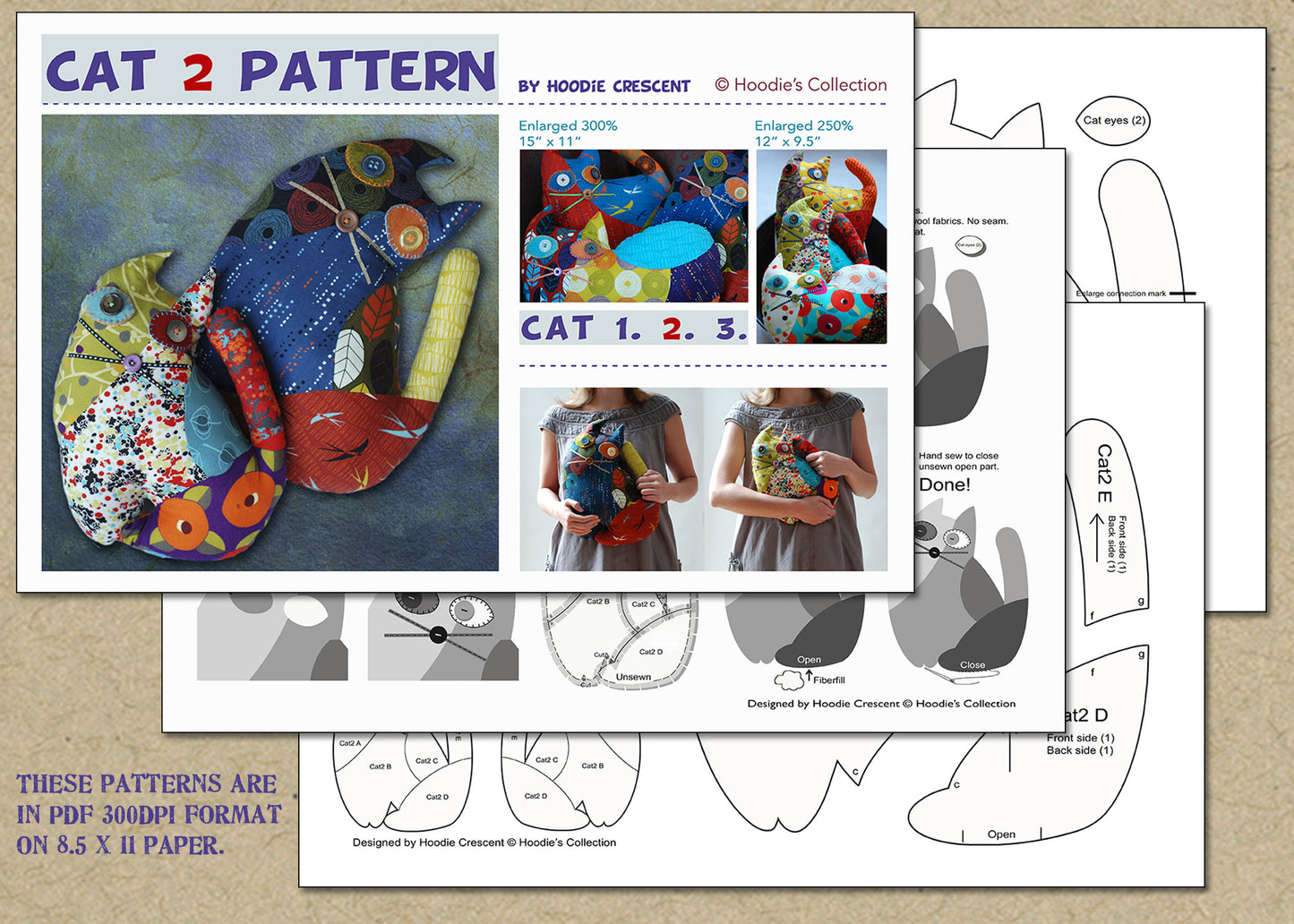 Cat 2 - stuffed animal / PDF Patchwork Sewing Pattern