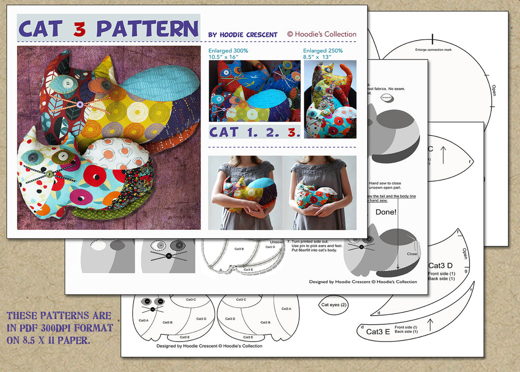 Cat 3 - stuffed animal / PDF Patchwork Sewing Pattern
